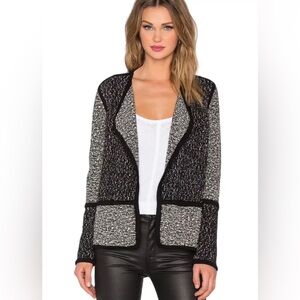 Vince Textured Drape Front Jacket cardigan M Black Gray Long Sleeve wool blend